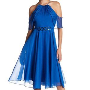 NWT Halston blue midi chiffon halterneck dress size 4